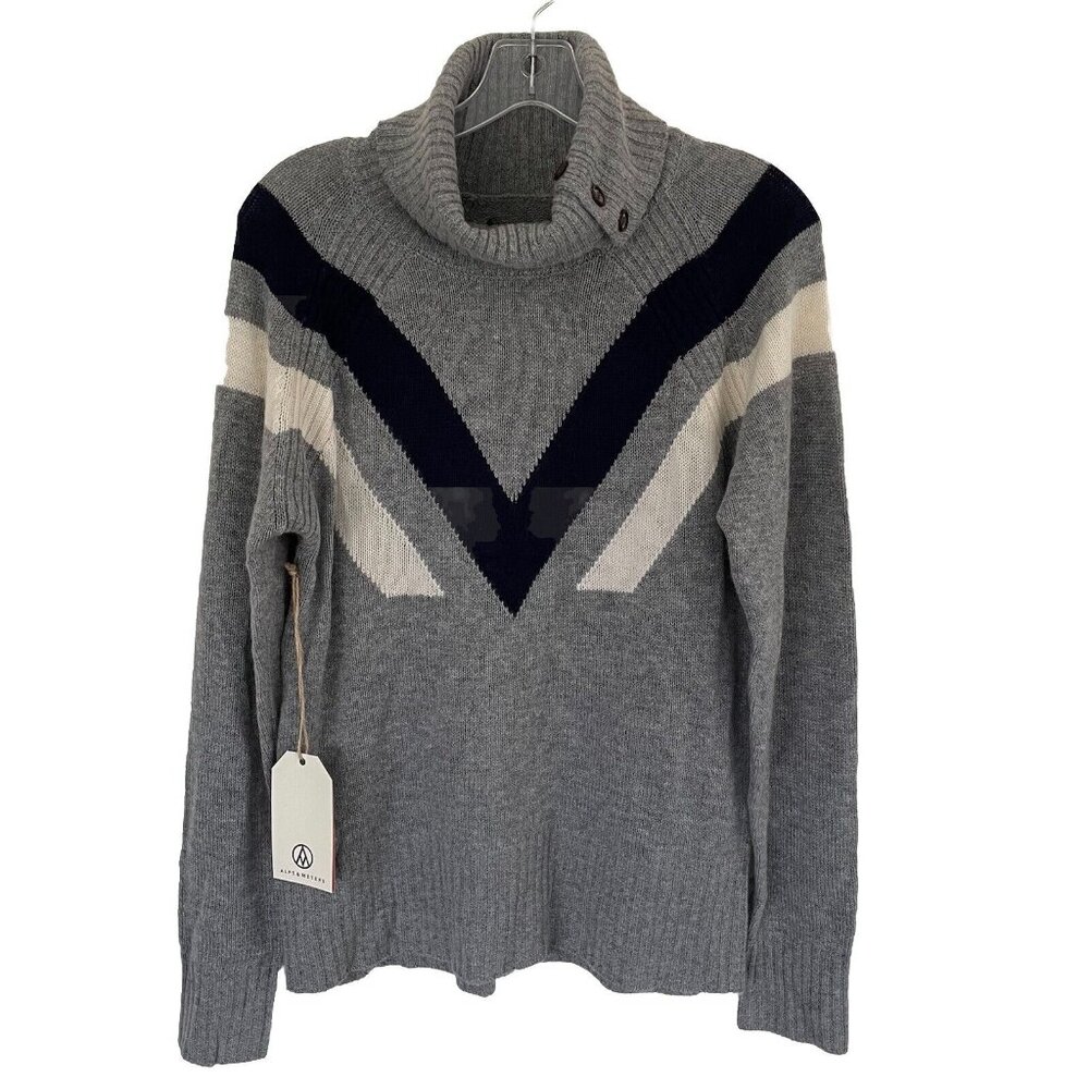 ALPS & METERS Ski Race Knit Sweater L NWT Light Gray Turtleneck Merino Cashmere